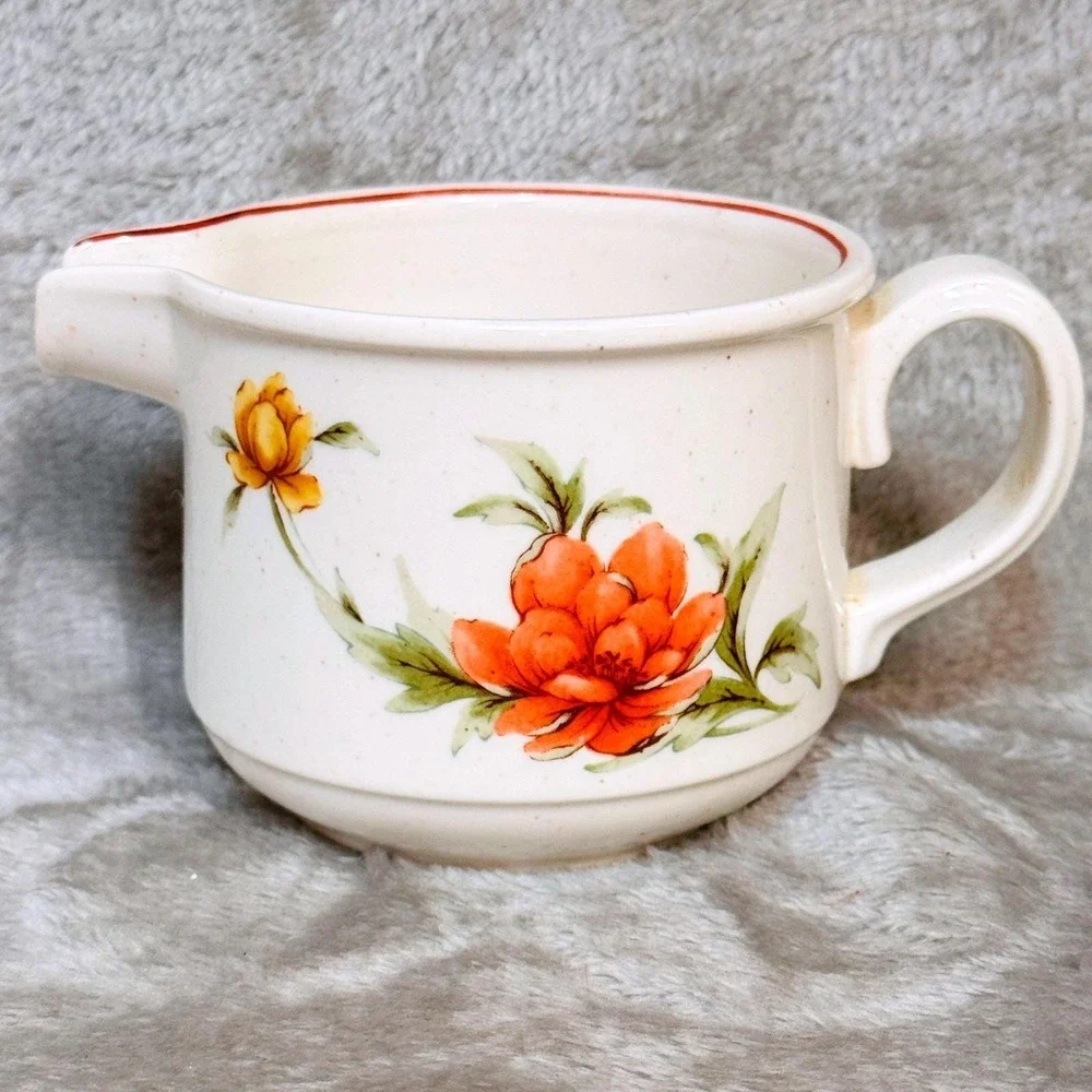 Noritake Roanoke‎ Floral Stoneware Creamer Dessert Set Vintage Japan Orange 70's